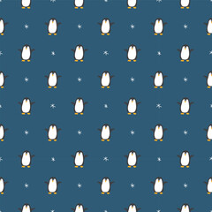 Cute Cartoon penguin seamless pattern background. Vector Illustration.