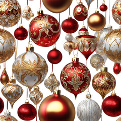 Elegant Christmas Ornaments: Red, Gold, and Blue Baubles with Intricate Patterns, Metallic Accents, and Floral Designs for Festive Holiday Decorations