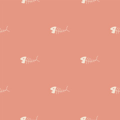 Cute Fish bones Seamless pattern. Cartoon Fish skeleton, background. Vector Illustration.