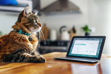 Smart pet feeder automatically dispensing food, while owner monitors portions through a mobile app