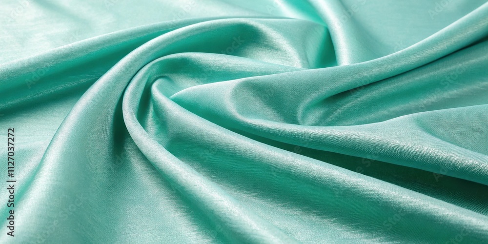 Poster Abstract Draped Fabric in Mint Green Hues, Showcasing the Soft Texture and Luxurious Flow of the Material
