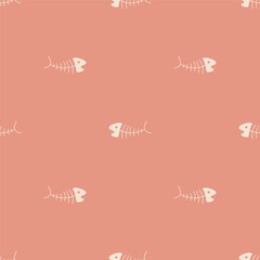 Cute Fish bones Seamless pattern. Cartoon Fish skeleton, background. Vector Illustration.