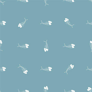 Cute Fish bones Seamless pattern. Cartoon Fish skeleton, background. Vector Illustration.