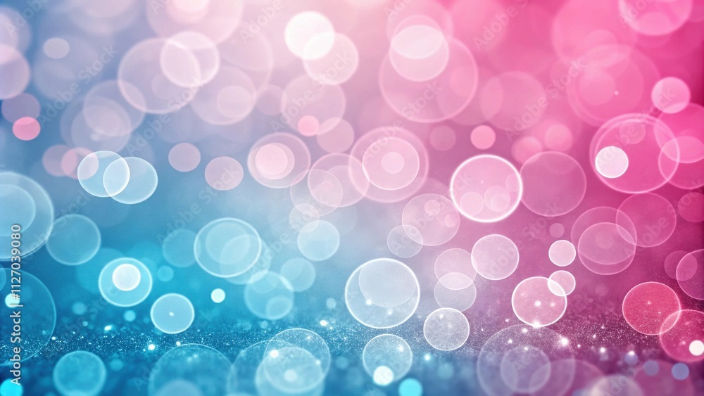 Poster abstract bokeh background with pastel blue and pink color scheme, shimmering glitter texture
