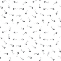 Cute Fish bones Seamless pattern. Cartoon Fish skeleton, background. Vector Illustration.