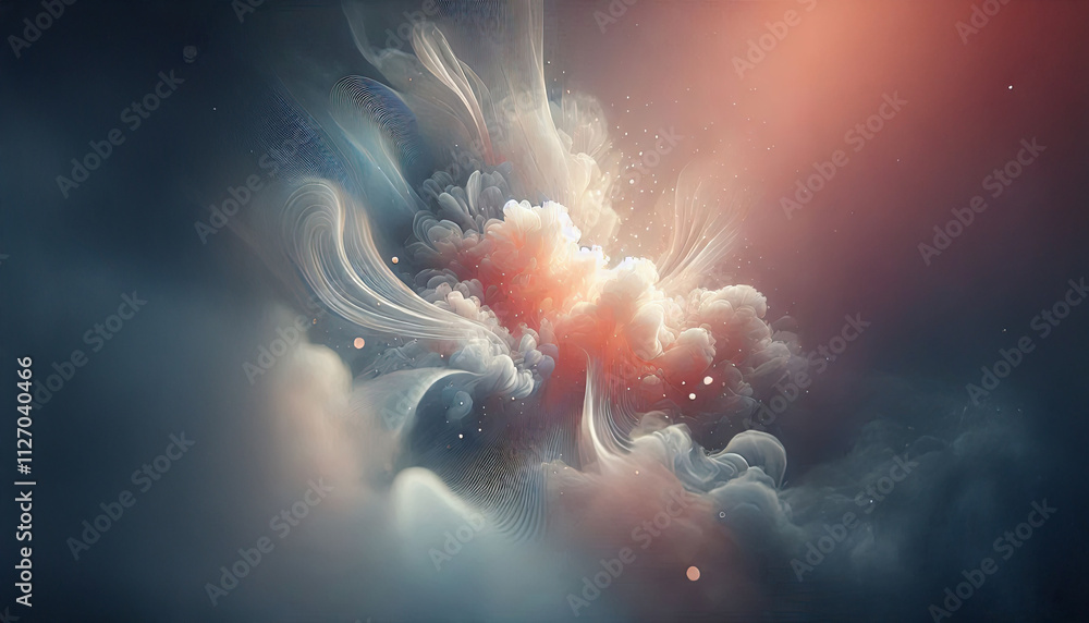 Poster abstract forms of light and shadow blending together in a soft gradient, creating a dreamy, almost o