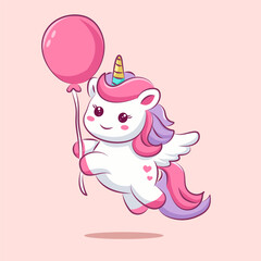 cute cartoon girl unicorn with a ballon vector for elements, sticker and clipart