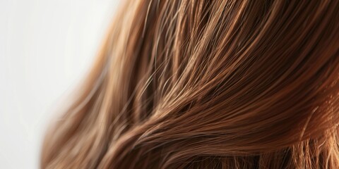 Fototapeta premium Woman in a studio showcasing healthy, shiny hair. Focus on hair texture and self-care cosmetics for beauty and wellness