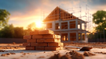Sunset Construction Site. Generative AI