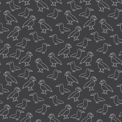 Puffin and Seagull seamless pattern. Cute Cartoon arctic animals background. Vector Illustration.