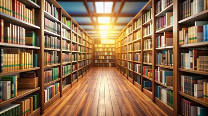 Old classic Library with many shelves and retro books 