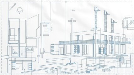 A mockup of a blueprint photo effect with various design elements overlayed, engineering, editing tool, overlay