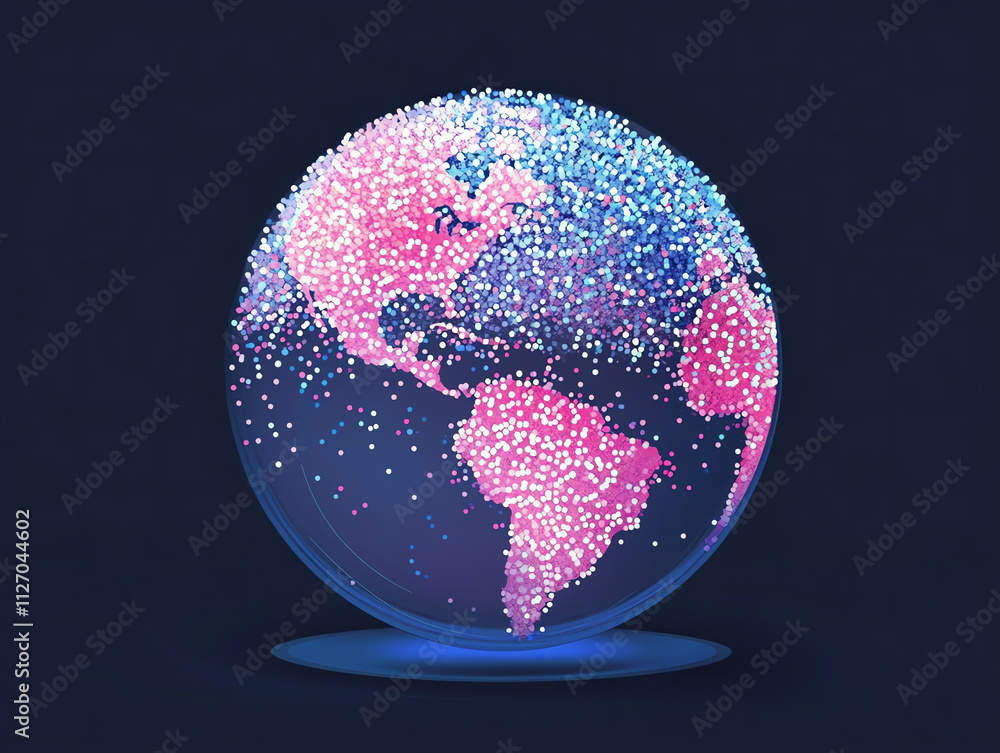 Poster holographic globe displaying population density with vibrant colors, showcasing data visualization i