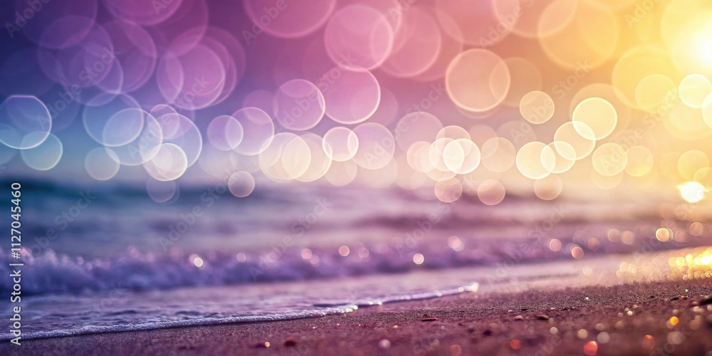 Poster a close-up view of the ocean shore with a soft, dreamy bokeh background