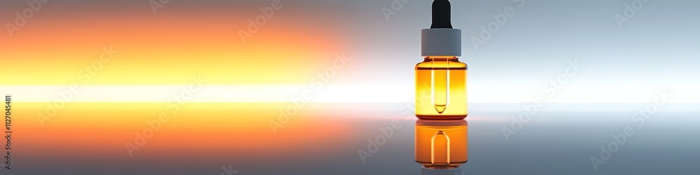 Aufkleber glowing dropper bottle with minimalistic design resting on reflective white background under bright 