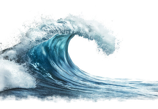 Water wave isolated on a white background, water splash in the air, clean and minimalistic with copy space for text.