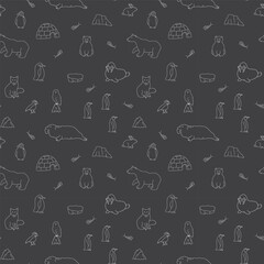 Polar animals seamless pattern. Cute Cartoon arctic animals background. Vector Illustration.