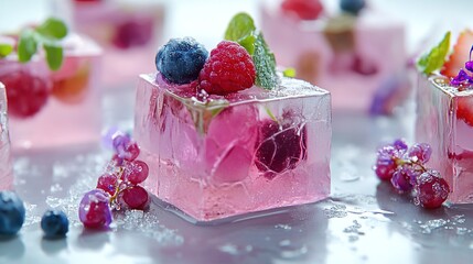 Close-up of piftie showing detailed gelatin texture and vibrant garnishes.