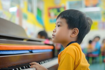 little boy playing piano