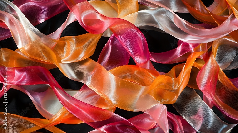 Poster An abstract wave of glowing ribbons interwoven to form a seamless and continuous flow across the frame.