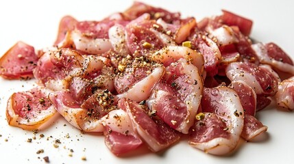 Obraz premium Close-up of pulpo slices with visible seasoning, tender texture, and modern presentation.