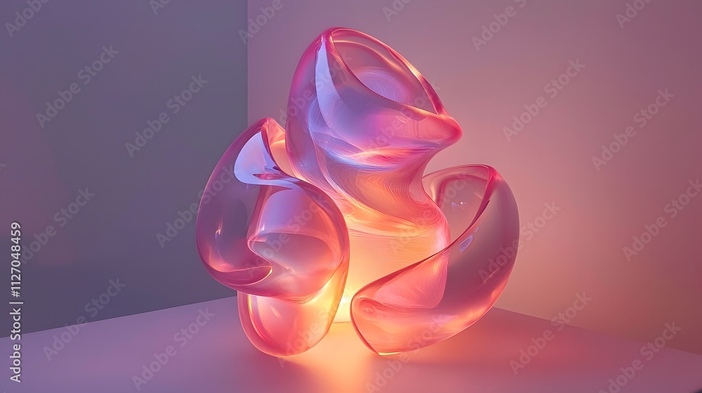 Poster a futuristic composition of translucent geometric shapes, interlocked seamlessly, glowing softly in 