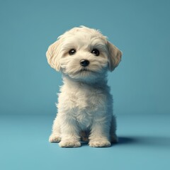 Obraz premium Adorable Fluffy Puppy Sitting on Blue Background with Cute Expression