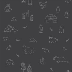 Polar animals seamless pattern. Cute Cartoon arctic animals background. Vector Illustration.