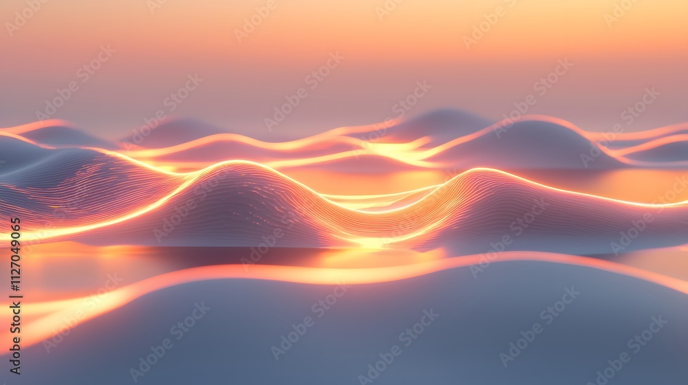 Leinwandbilder a minimalist depiction of glowing waves merging into a smooth and seamless digital flow.