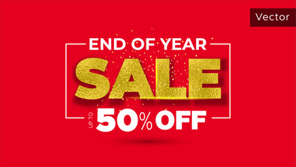 End of Year, sale, offers, deals, discount Logo unit on Red background. Christmas, Xmas, winter season, Ecommerce Advertising, Promo flyer Design.