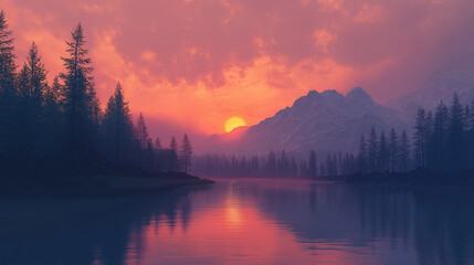 Fototapeta premium 山、初日の出、