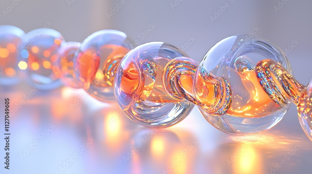 Poster a minimalist depiction of glowing translucent spheres interwoven into a seamless network.