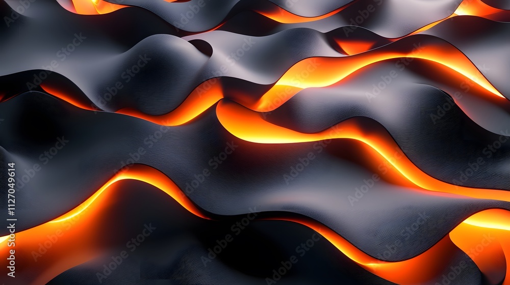 Poster Abstract glowing ribbons flowing smoothly into a dynamic and seamless digital pattern.
