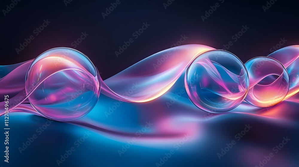 Poster a minimalist depiction of glowing translucent spheres interwoven into a seamless network.