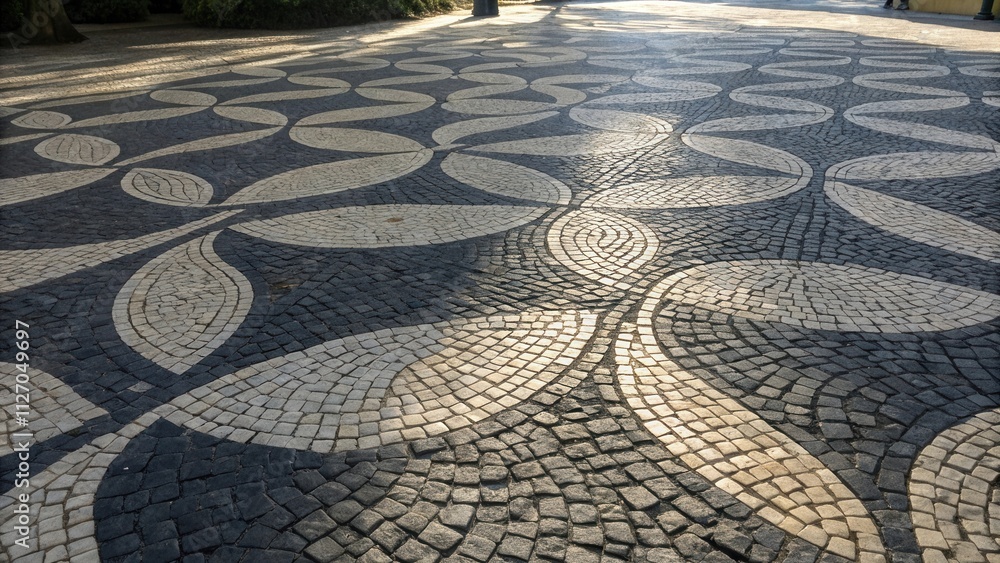 Poster Cobblestone pathway with a geometric pattern of interlocking circles and leaves, creating a visually appealing and intricate design.