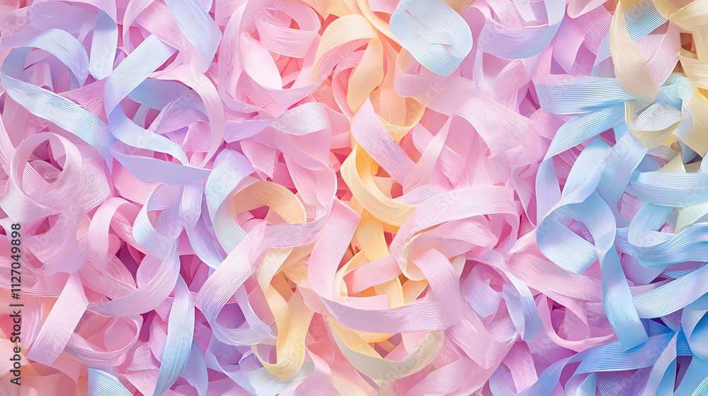 Poster minimalist digital ribbons glowing in soft pastel hues, forming a continuous and seamless texture.
