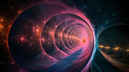 A minimalist symmetrical layout of glowing points connected by smooth translucent pathways.