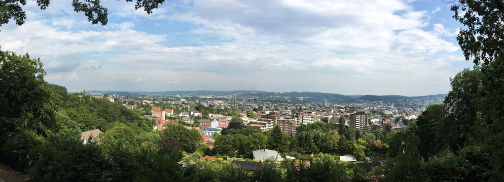 Panoramic view of Wuppertal Oberbarmen / Barmen from public park Nordpark, Germany