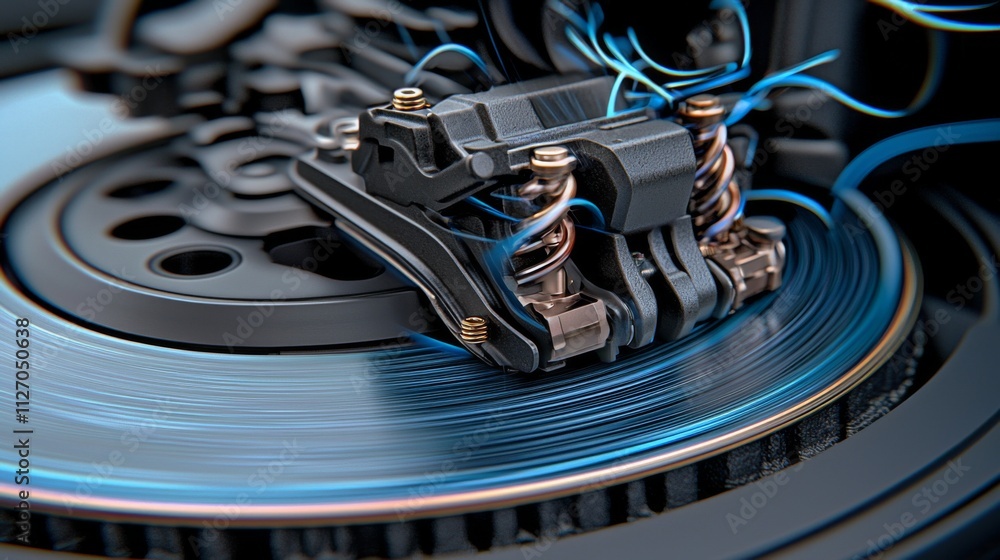 Poster close-up view of a high-tech turntable mechanism featuring intricate wiring and moving parts