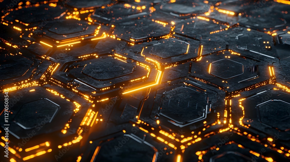 Poster A futuristic representation of glowing shapes merging into a dynamic and seamless connectivity layout.