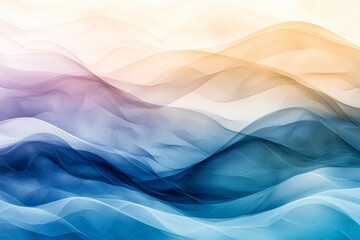Fototapeta premium Abstract landscape with soft flowing shapes, pastel gradients, glowing ambient light, soothing wave-like patterns, and a tranquil atmosphere; perfect for meditation spaces or wellness themes