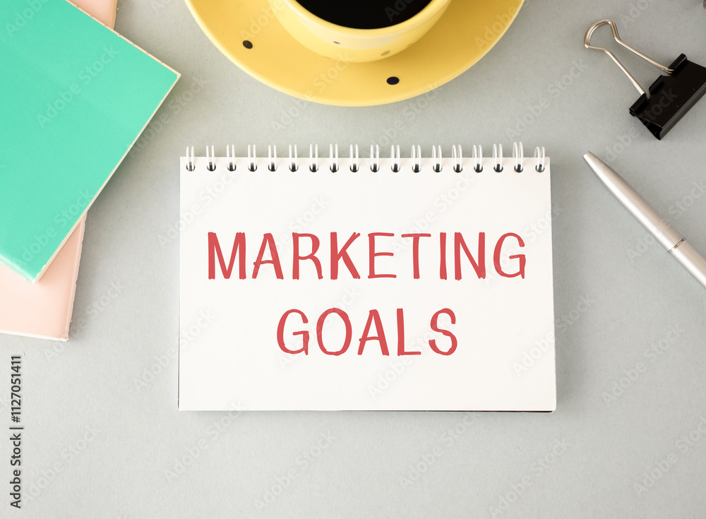 Poster notebook with toolls and notes about marketing goals