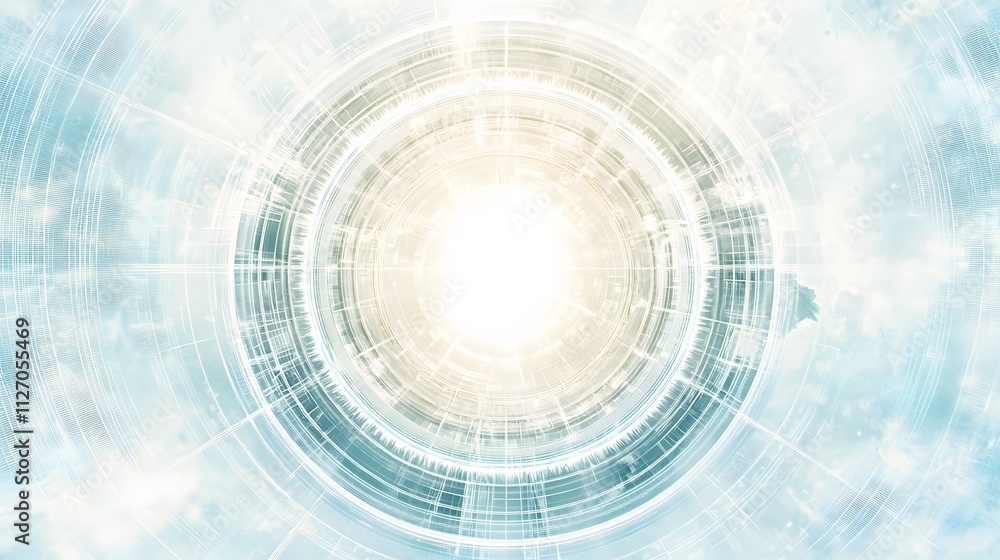 Aufkleber a futuristic abstract composition featuring concentric circles of glowing numbers radiating outward.