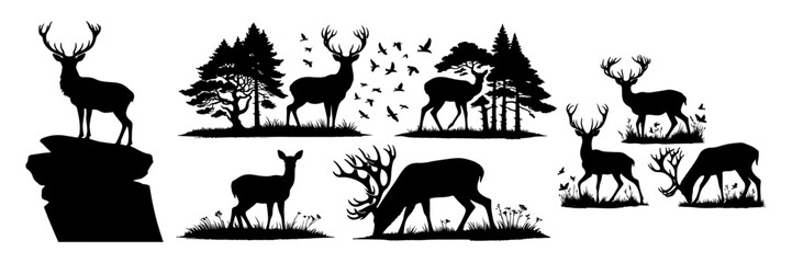 Black Deer Silhouette Vector Illustration with Transparent Background – Fully Editable Design