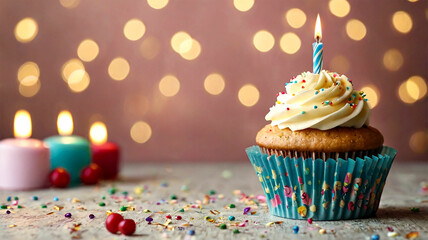 birthday cupcake with candles