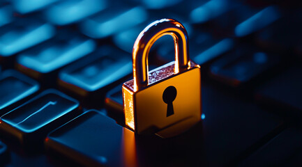 Cybersecurity padlock on keyboard protection privacy internet