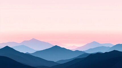 Obraz premium Blue Mountain Range Silhouette at Sunrise with Pink Sky