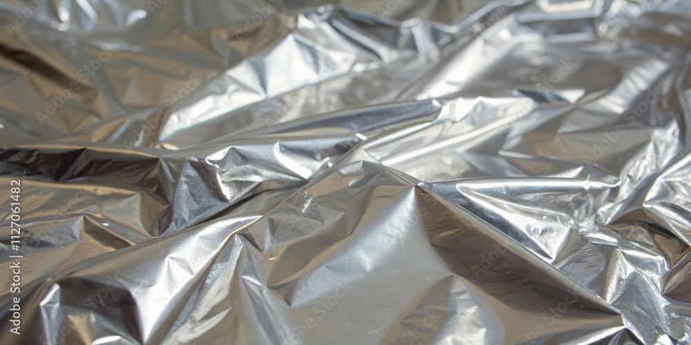Aufkleber Shiny metallic fabric with soft folds and wrinkles, capturing the light and creating a luxurious and elegant texture.