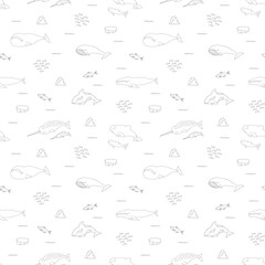 Polar sea animals seamless pattern. Cute Cartoon arctic animals, marine animals and fish, background. Vector Illustration.