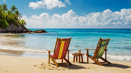 beach chairs and umbrellas